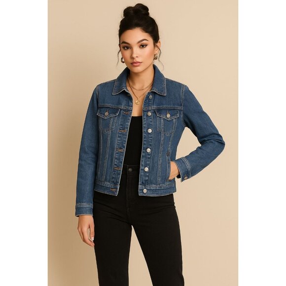 Dressbarn XL Fitted Denim Jean Jacket Womens Button Front Long Sleeve - Picture 10 of 10